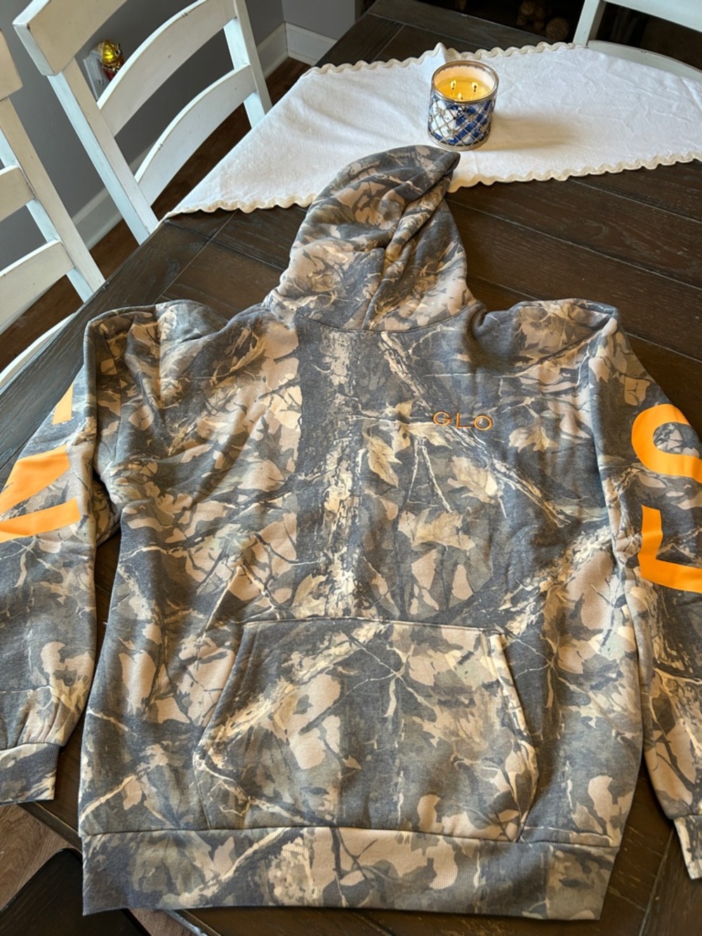 GLO Mens XL Forgiven Psalm 32:1 Camo Hooded Sweatshirt with Orange Logo - Men